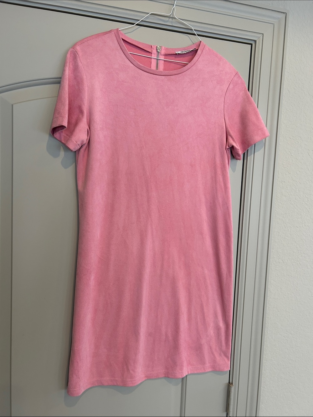 Zara Trafaluc Pink Faux Suede Short Sleeved Dress